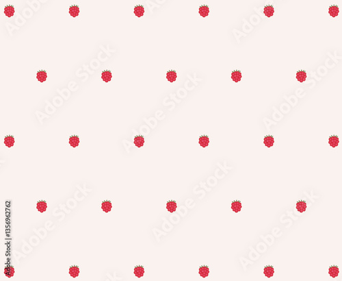 Seamless pattern with small print. Vector background with raspberries on a light background. Summer and spring print for printing on fabric, paper, for patchwork, clothes, bed linen, textiles.