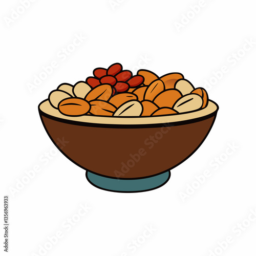 a bowl filled with a variety of mixed nuts, 