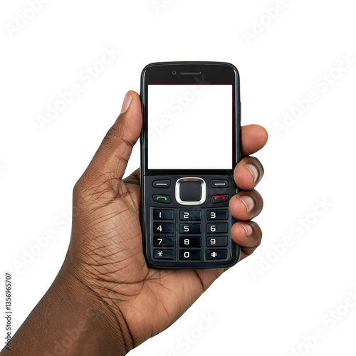 Wallpaper Mural Black man hands holding an old style cell phone isolated on transparent background Torontodigital.ca