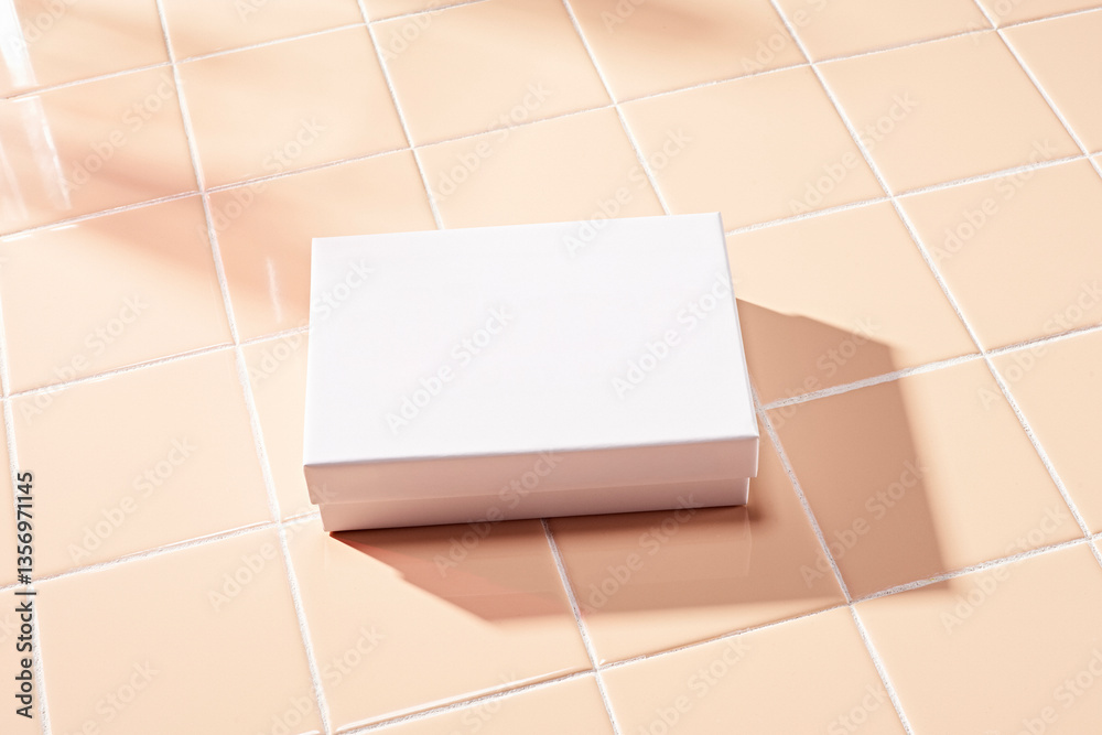 box, white, empty, tile, pink, white, peach, floor, bathroom, no people box, white, empty, tile, pink, white, peach, floor, bathroom, no people
