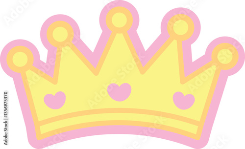 Cute Princess Crown Icon | Pink and Yellow Royal Tiara Vector