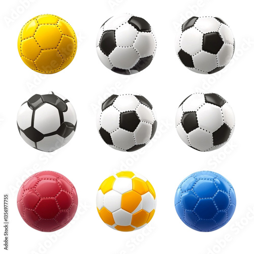 Colorful soccer balls ready for the big game exciting match