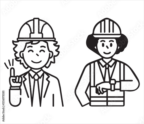 Man in work clothes giving a good sign, see watch icon vector illustration. people icon for your website design, logo, app, ui. arrow indicated the direction symbol