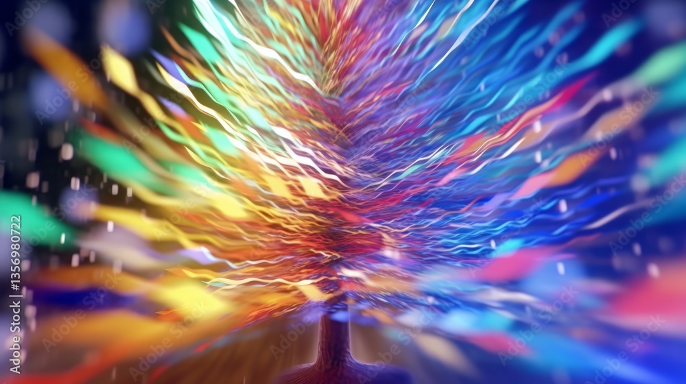Fototapeta premium Person connected to a network of colorful flowing light streams