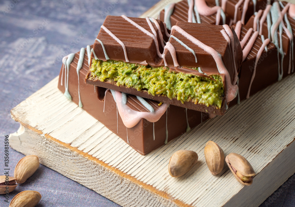 Dubai chocolate, milk chocolate filled with peanut butter and kunefe