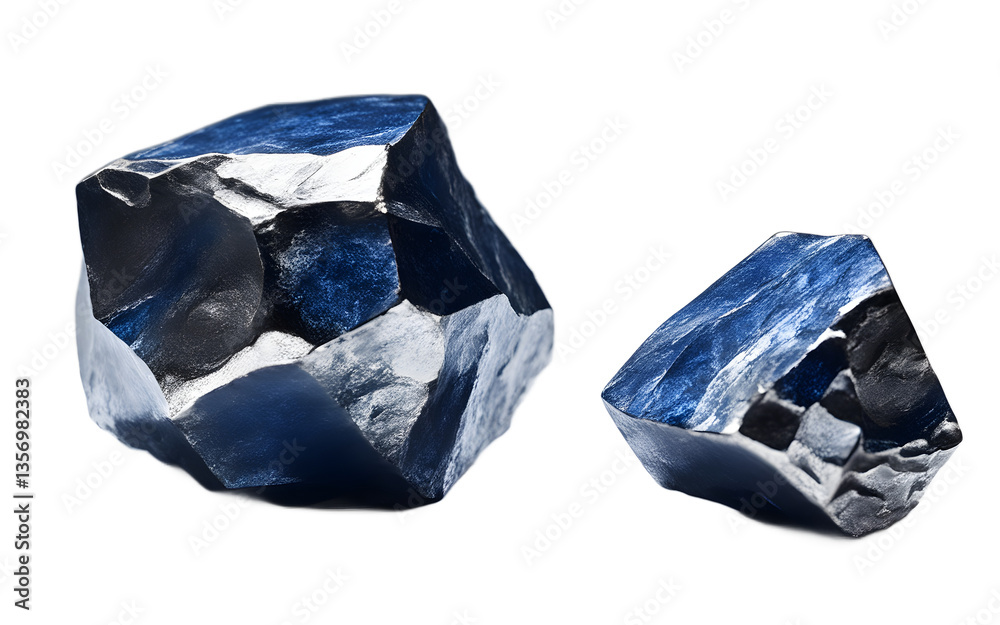 Fototapeta premium Cobalt chunk with a bluish-silver metallic surface, isolated on a empty plain background