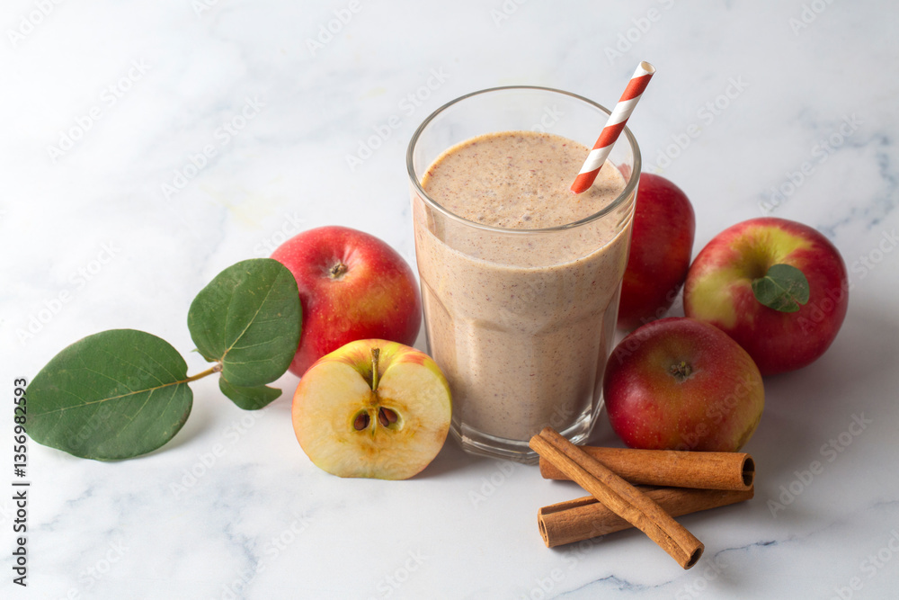 A delicious glass of apple smoothie or apple juice with fresh apple fruit