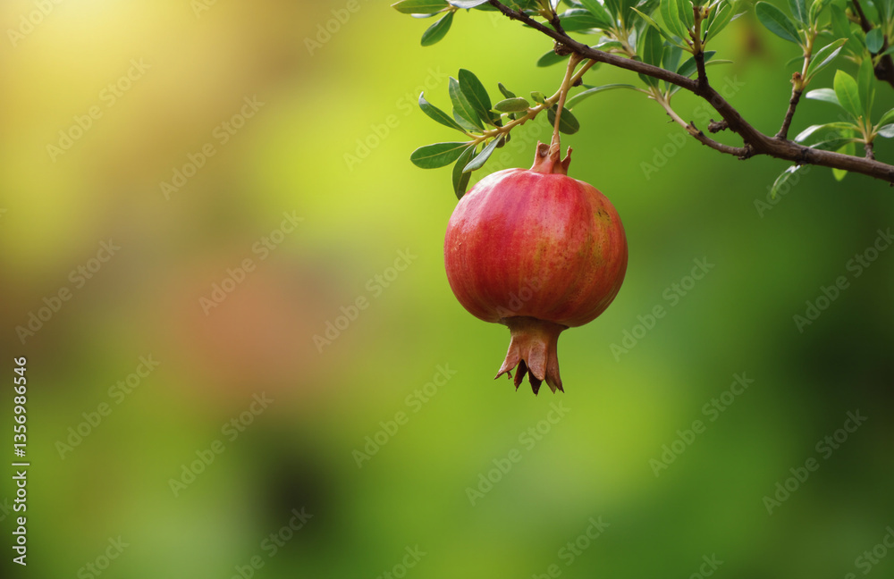 Ripe pomegranate hanging from branch Ripe pomegranate hanging from branch