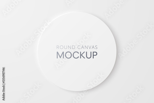 Vector mockup of a white clean round canvas. Ideal for showcasing round artwork, logo, poster, design element. White blank button.