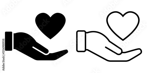 Vector illustration of Heart in Hand icon set isolated on transparent background