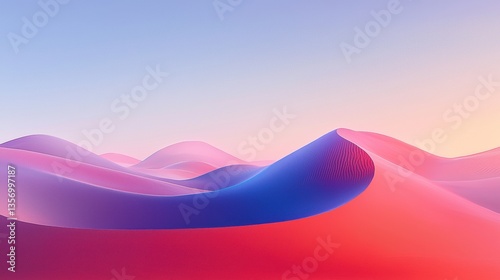 Fototapeta Naklejka Na Ścianę i Meble -  Coralred and deep purpleblue sand dunes under gradient sky