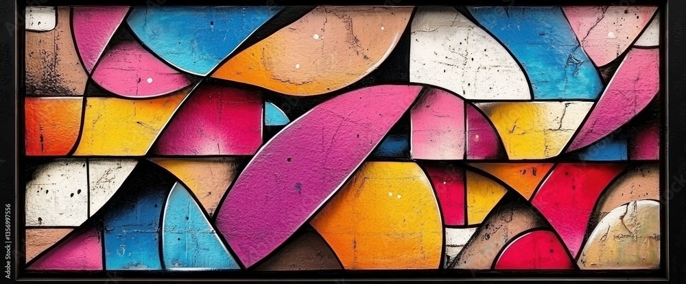 Fototapeta premium Abstract colorful artwork with geometric shapes and textured surfaces