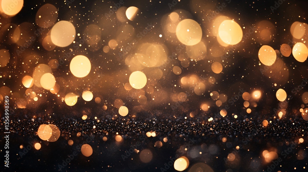 Golden bokeh lights sparkle on dark background, ideal for festive design Golden bokeh lights sparkle on dark background, ideal for festive design
