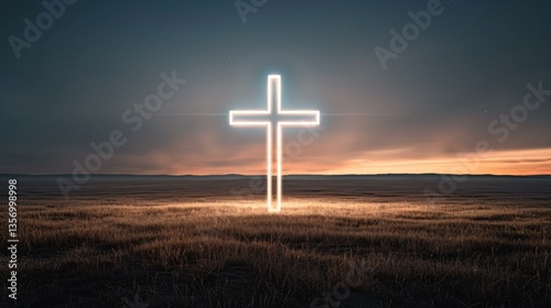 A cross made of light, floating in the sky, symbolizing divine presence and guidance.