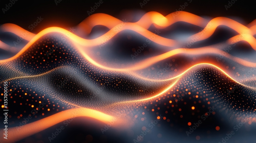 Fototapeta premium Abstract orange glowing waves of particles