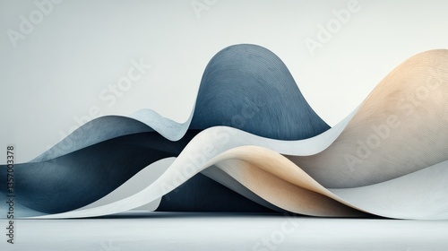 Wallpaper Mural Abstract 3D rendering of flowing, layered shapes in muted blues and beige tones Torontodigital.ca