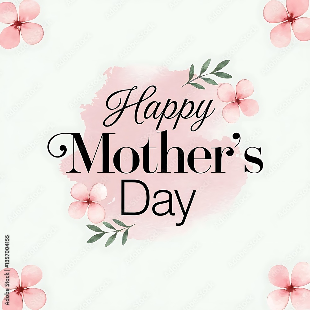 Fototapeta premium Elegant Watercolor Mother's Day Illustration with Pink Flowers and Soft Pastel Tones