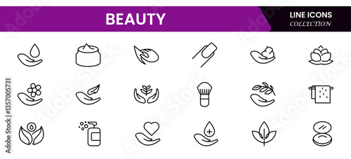 Beauty and Spa set of web icons in line style. Cosmetics services & Spa icons for web and mobile app. Spa treatments, skin care, massage, hyaluronic acid, serum, anti ageing, pore tighten, cosmetology