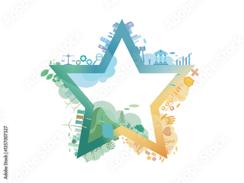 ESG in community A008 with star frame and Environmental social governance elements vector illustration graphic EPS 10
