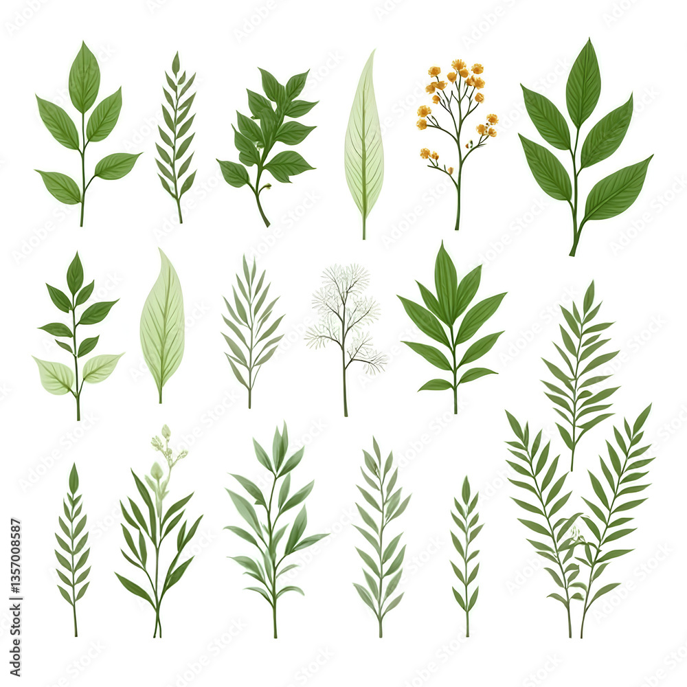 Naklejka premium Illustration of various leaves and flowers
