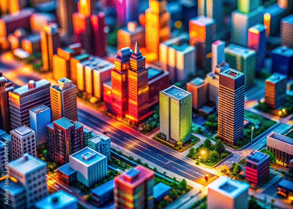 Obraz premium Abstract Geometric Lines, Miniature Tilt-Shift Cityscape, Modern Design Background