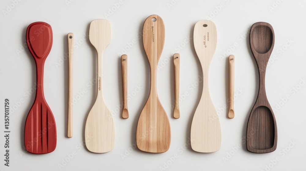 Assortment of wooden and silicone cooking utensils Assortment of wooden and silicone cooking utensils