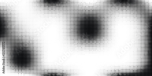 Halftone horizontal background. Black and white fluid halftone pixelated backdrop. Grit dots texture. Halfton dots overlay for posters, cover, banner, poster, presentation photo