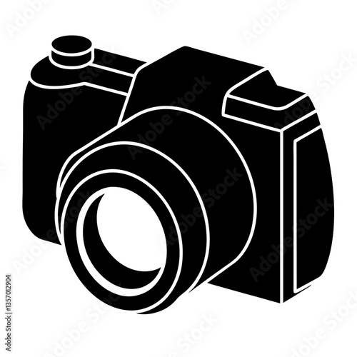 Digital camera on white background with lens and flash