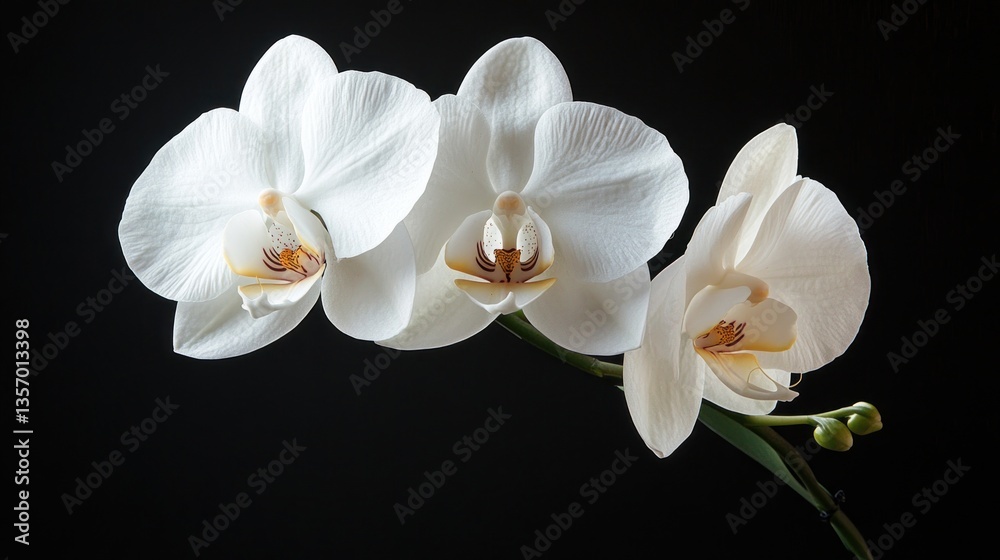 Three elegant white orchids against a dark background Three elegant white orchids against a dark background