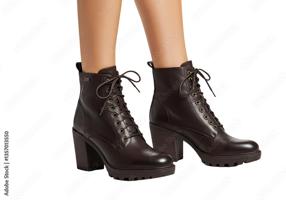 Brown Leather LaceUp Ankle Boots isolated on transparent background Brown Leather LaceUp Ankle Boots isolated on transparent background