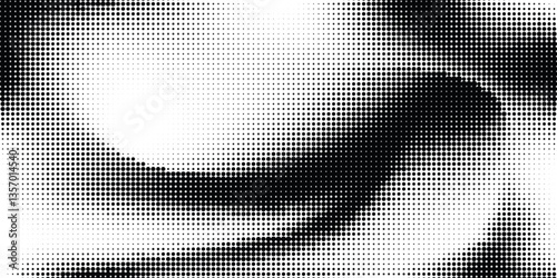 Halftone horizontal background. Black and white fluid halftone pixelated backdrop. Grit dots texture. Halfton dots overlay for posters, cover, banner, poster, presentation photo