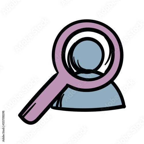 Search for employees. A man with a magnifying glass. A simple vector hand-drawn icon for the design of a website, application, flyer. Illustration isolated on white background