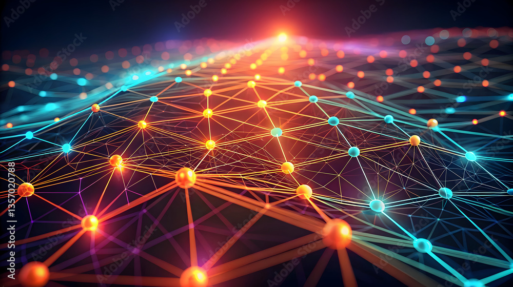 Obraz premium Abstract hi-tech background concept, Abstract network visualization with glowing nodes and connections.