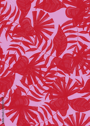 Tropical pattern, floral, leaves. Digital print in Repeat (rapport), Resolution 300 DPI, ideal for fashion, decoration and stationery.