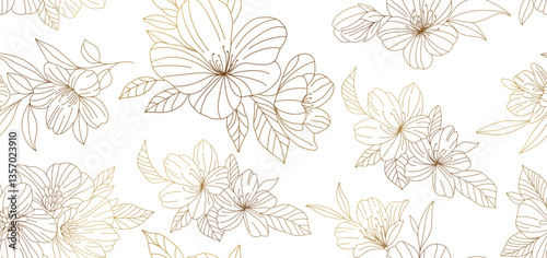 Wallpaper Mural Vintage luxury seamless floral background with golden lilies flowers. Romantic pattern template for wall decor, wallpaper, wedding invitations, ceremonies, cards. Torontodigital.ca