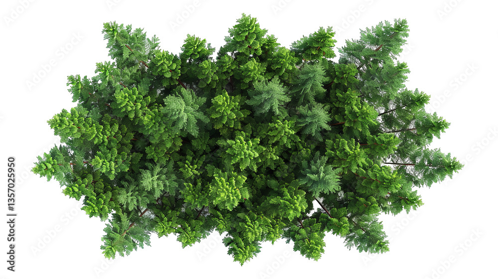Obraz premium Birds Eye View of Lush Pine Forest Isolated Against a Clean White Background