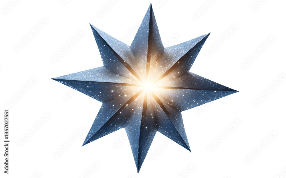 Fototapeta premium Star fragment with an ethereal blue light and a starry texture, isolated on a empty plain background