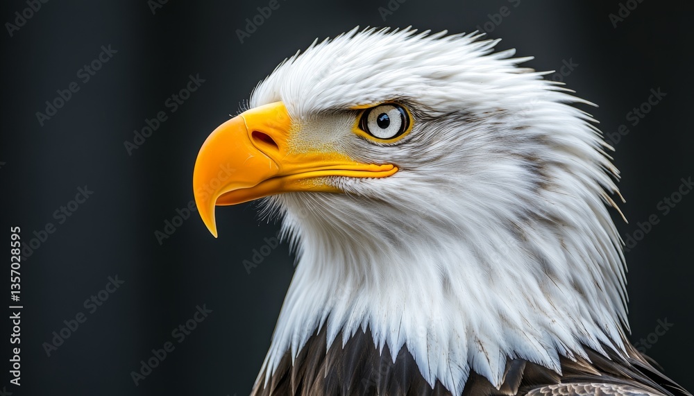 Obraz premium Majestic Bald Eagle Portrait Close-Up on White and Brown Plumage, Sharp Beak, Intense Gaze