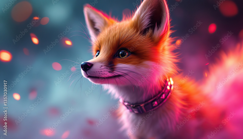 Obraz premium A detailed digital painting portrays a cute fox looking to the side