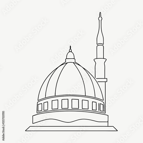 Golden dome of a historic mosque with minarets and a city skyline