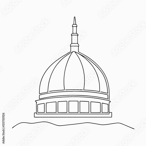 Golden dome of a historic mosque with minarets and a city skyline