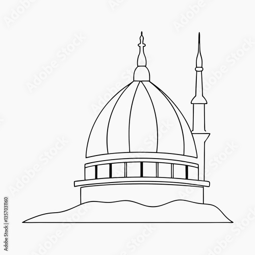 Golden dome of a historic mosque with minarets and a city skyline