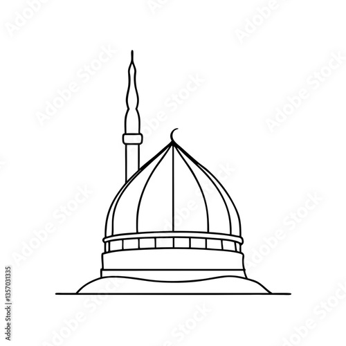 Golden dome of a historic mosque with minarets and a city skyline