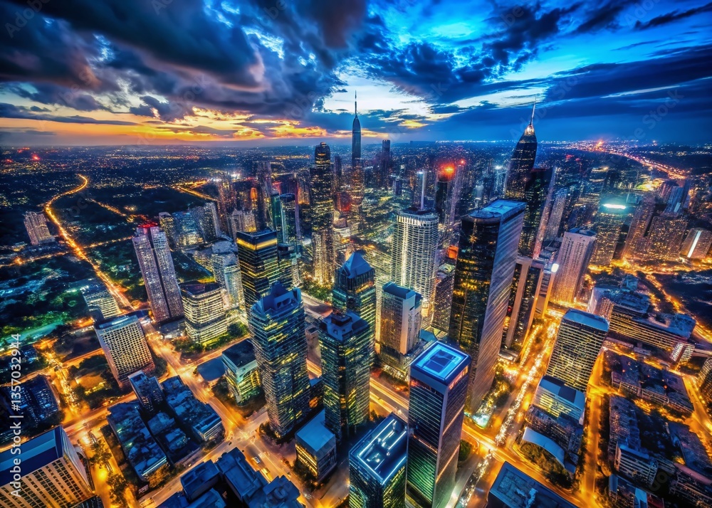 Obraz premium Aerial Dark Cityscape at Night - Dramatic Overhead View