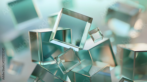 A collection of transparent cubes floating in a soft, gradient background.