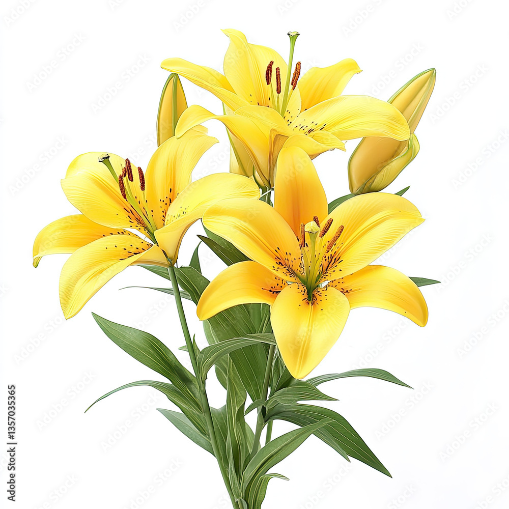 Obraz premium Yellow lilies bouquet with soft focus isolated on white