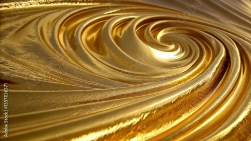 Slow-Motion Swirling of Golden Liquid Metal with Luxurious Ambient Reflections