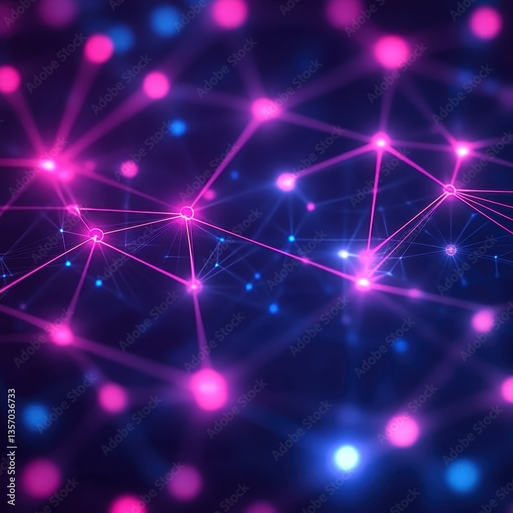 Fototapeta premium Abstract network connection background with glowing pink and blue nodes and lines. Dark background, futuristic technology concept.