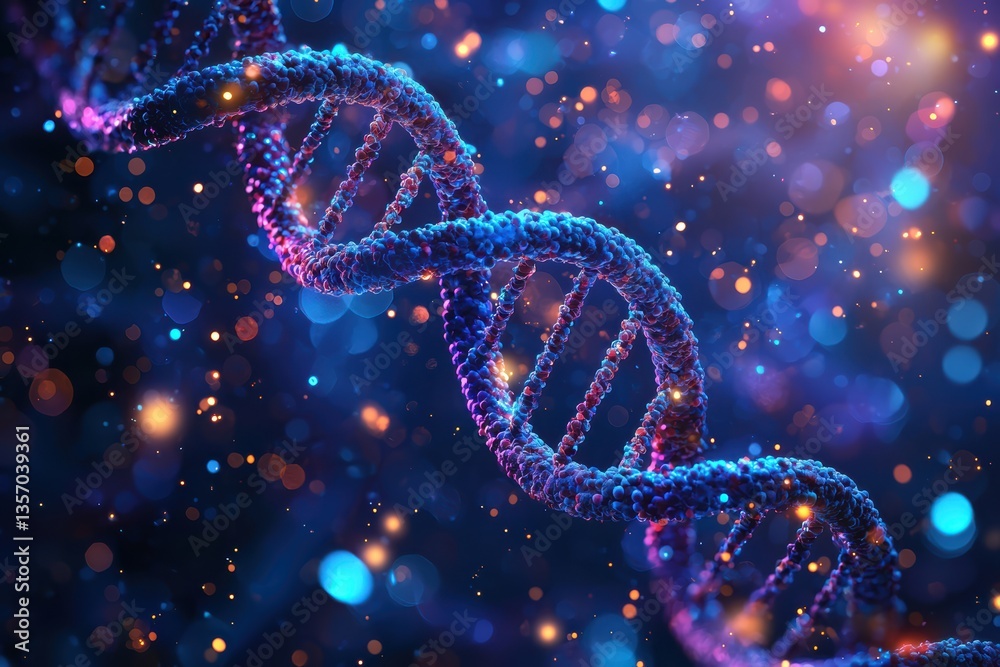 artistic representation of DNA strands intertwined, showcasing vibrant colors and cosmic background filled with sparkling lights, evoking sense of wonder and discovery artistic representation of DNA strands intertwined, showcasing vibrant colors and cosmic background filled with sparkling lights, evoking sense of wonder and discovery