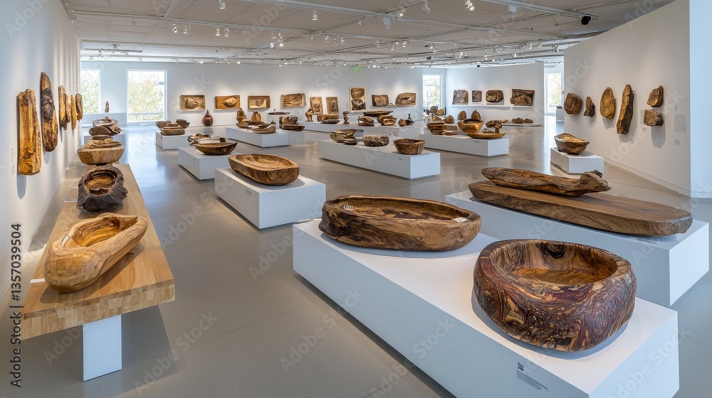 Fototapeta premium Contemporary Wood Sculpture Exhibition in a Bright Gallery